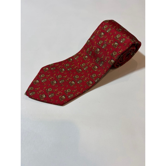 Salvatore Ferragamo Silk Tie Red Cow Novelty Animal Print Italy